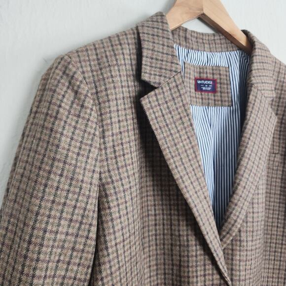 UNTUCKit Women's 100% Wool Plaid Peppa Checkered Blazer Size 14 Brown Tan - Picture 2 of 10
